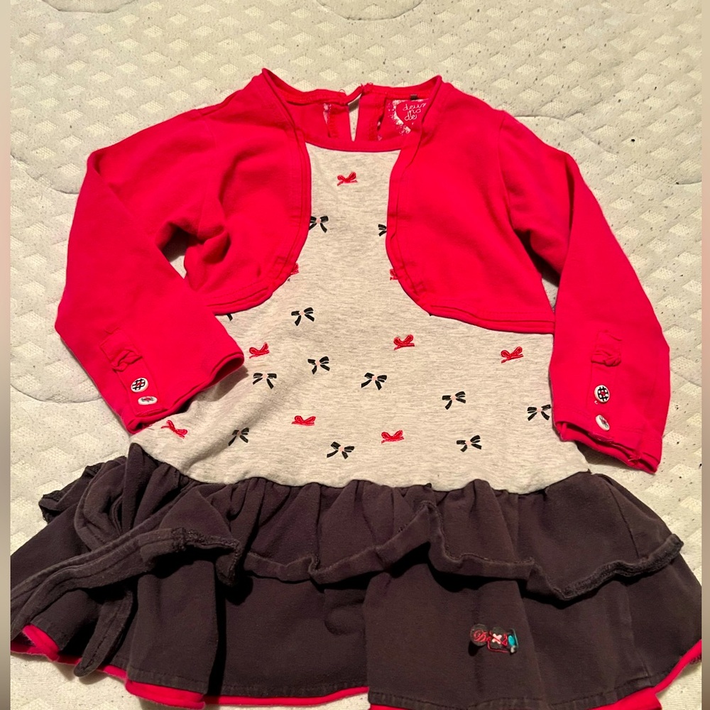 Toddler Red and Brown Dress with Bolero size 24mths